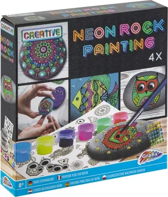 Obrázek produktu pro RAPPA Kreativní set malování kamínků neon 4 kamínky 6 barev a list drahokamů-dekorace