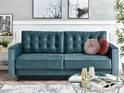 Zdjęcie produktu dla Sofa rozkładana LUZOLO - turkusowy / czarny