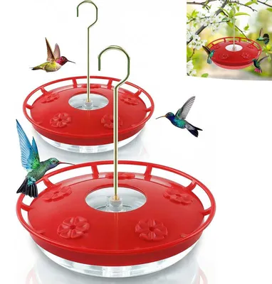 Produktbild von 2er Set Kolibri Futterspender 16oz auslaufsicher Vogeltränke mit Ameisenschutz 5 Öffnungen für Garten Balkon Terrasse Vogelbeobachtung