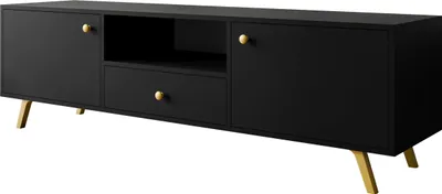 Produktbild von MIRJAN24 TV-Lowboard Siena 160, TV-Schrank mit zwei Drehtüren und Schublade, Metallgriffe in der Farbe Gold (Farbe: Schwarz)