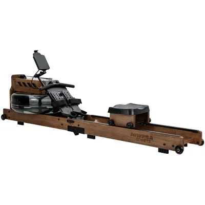Produktbild von Miweba Sports Wasser-Rudergerät MR700 Pro | Holzrudergerät - Rudermaschine - App Steuerung - LED Display - Tablet Halterung - klappbar (Esche Dunkel)