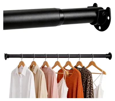 Produktbild von Kleiderstange für Schrank, 77-177cm verstellbar, Schwarz, verstärkte Garderobenstange ausziehbar, Wandmontage für Kleiderschrank, Waschküchen (Durchmesser 32mm)
