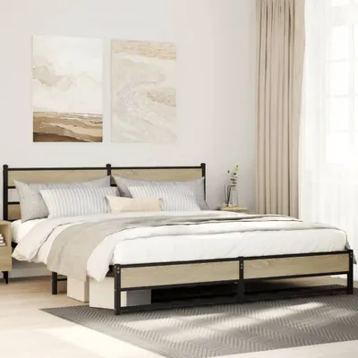 Image de Maison Exclusive - Lit en métal sans matelas, chêne Sonoma, 200 x 200 cm