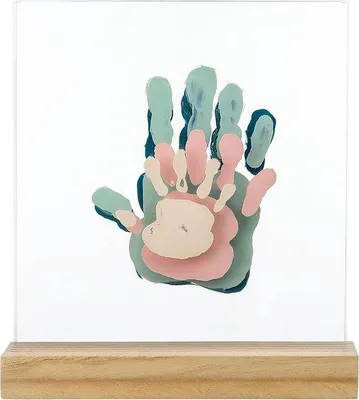 Image de Kit d'empreintes de mains et de pieds pour toute la famille - Transparent, avec socle en bois