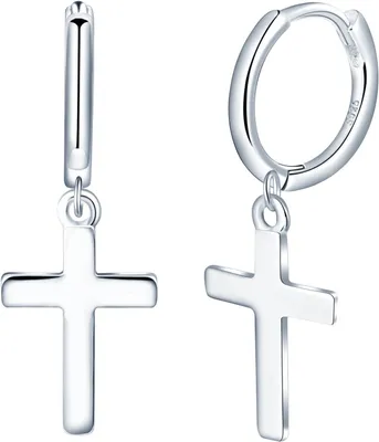 Produktbild von Ohrringe Dangle 925 Silber, Kreuz Herz Stern Mond, kleine Huggie, für Damen