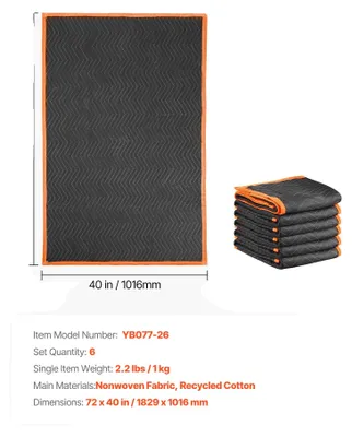 Produktbild von Umzugsdecken, langlebiger Schutz, vielseitige Verwendung, 72x40in 6Stück