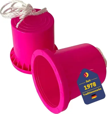 Produktbild von Topfstelzen 12cm pink 2er  auf Polypropylen High Impact (Kunststoff), Höhe 12 cm,, Durchmesser Trittfläche / Boden: 10 cm / 13 cm,, Seillänge 140 cm, Seilstärke 7 mm,, Maximalbelastung 35 kg