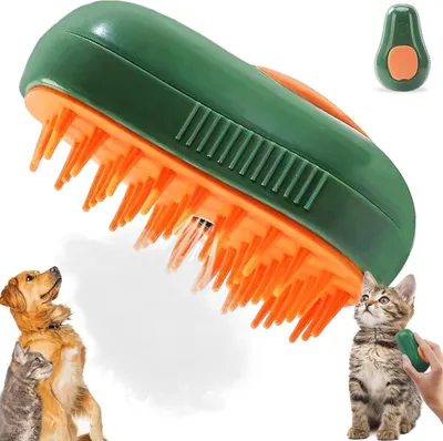 Produktbild von Steamy Cat Brush, 3-in-1-Dampfbürste für Katzen Katzenbürste mit Dampf Hundebürste Haustierbürste Haustier Bürsten Selbstreinigende Zupfbürste, Für Katzen Hunde Massage Selbstreinigung (Grün)