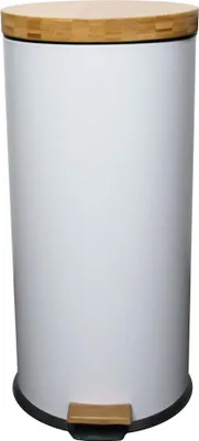 Image de Poubelle bois de cuisine à pédale 30L Naturel FOREST Blanc en acier Inox couvercle en bambou avec seau