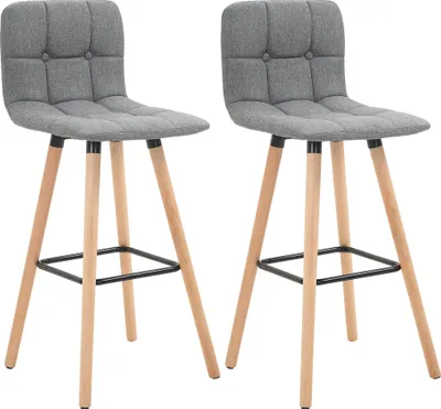 Image de HOMCOM Lot de 2 tabourets de bar, chaises de bar capitonnées avec dossier et repose-pieds, pieds en bois, assise 70,5 cm, style moderne, tabourets hauts pour cuisine, salle à manger, salon, gris