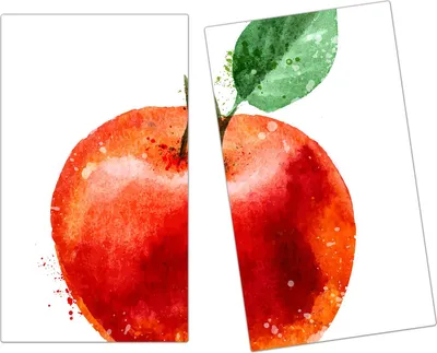 Produktbild von Spritzschutz Herdabdeckplatte Schneidebrett aus Glas Apfel mit Blatt Aquarell 2-Teilig (60x52cm)