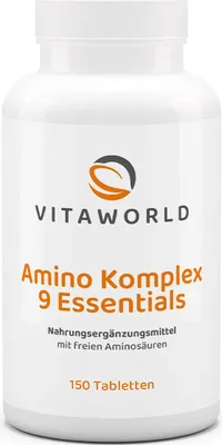 Produktbild von Vitaworld Amino Komplex 9 Essentials | 150 Tabletten | alle 9 essentiellen Aminosäuren optimal kombiniert | vegan