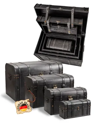 Produktbild von Kingpower Schatztruhe aus Holz Dunkel mit Schloss 4er Set Schatzkiste