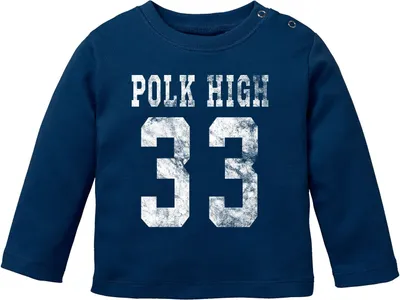 Produktbild von Baby Langarmshirt Polk High Trikot Football 90er Fasching Karneval lustig Jungen Mädchen Shirt Moonworks® navy 56/62 (1-3 Monate)