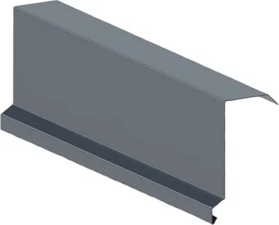 A 3D rendering of a metal building component, likely for roofing or siding, against a white background.
