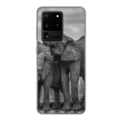 Produktbild von MuchoWow® Handyhülle Schutzhülle Hülle für Samsung Galaxy S20 Ultra Elefant - Tiere - Wasser - Schwarz und weiß Silikon Softcase Handy Hülle - Karteninhaber