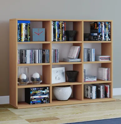 Produktbild von VCM Holzregal stehend | platzsparender CD-Schrank für 480 CDs oder 224 DVDs | Maße:H. 82 x B. 102 x T. 23 cm | Elegantes DVD Regal stehend | Blu-Ray Regal | CD Regal  Megosa L