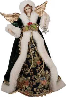 Produktbild von Clayre & Eef Weihnachtsdekorationsfigur Engel 28 cm Beige Grün Kunststoff