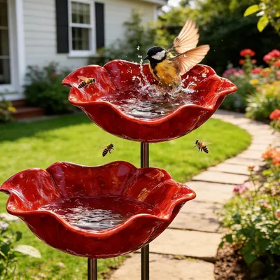 Produktbild von Vogeltränke Garten Metall – 2 Stück – 60 x 15 cm – Bienen Tränke – rostfrei & frostbeständig – für Vögel, Bienen & Schmetterlinge – Gartendeko