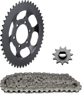 Immagine prodotto di Set di catene 3 pezzi nero 11/47 denti per Zündapp Hai CX 25 Tipo 448-150 448-151 (dal motore n. 9954286)