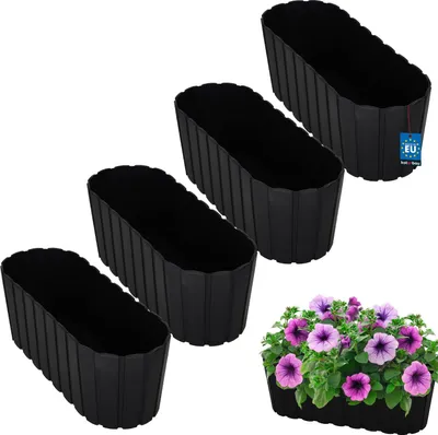 Image de KOTARBAU® 4 pcs Jardinière Exterieur Plastique 40x13x13 cm Anthracite Pot De Fleur Exterieur Jardiniere Balcon Rustique Rectangulaire Grand Cache-Pot