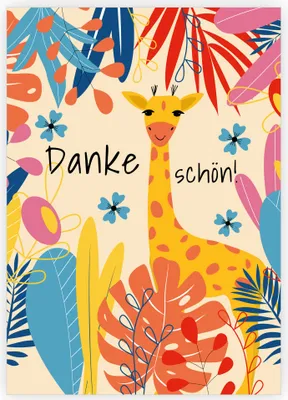 Produktbild von 4x Fröhliche Dankeschön Dankeskarte mit lustiger Giraffe