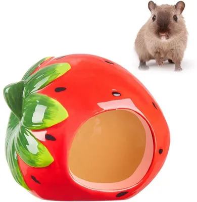 Produktbild von Kleintierversteck aus Keramik für Haustiere, Erdbeer-Form Zwerg Hamster Versteck Liebenswürdig Hamsterhaus Katzenhöhle für Chinchilla-Hamster 12 * 9 * 9cm