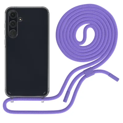 Produktbild von EAZY CASE Handykette für Samsung Galaxy A55, Clear Case aus Silikon, mit Umhängeband, abnehmbare Endstücke, Handyband in Violett