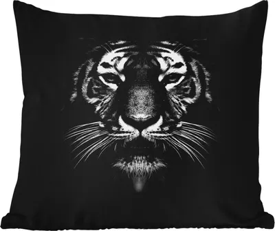 Produktbild von MuchoWow® Outdoor Kissen - Tiger - Tiere - Schwarz - Weiß - Porträt - Wild - 45x45 cm - Wetterfest - Lounge Kissen - Fotokissen - Dekoratives Kissen