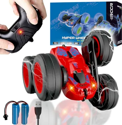 Produktbild von HyperWheels - Steuerbares Spielzeugauto / Stuntauto für Jungen & Mädchen - Rot - Für Drinnen Und Draußen / Mit Arbeitslicht - Wiederaufladbar und Ferngesteuert