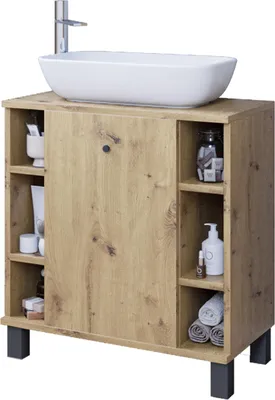 Produktbild von Waschbeckunterschrank - 60cm | Braun matt - Eiche Artisan | B/H/T 60 x 64 x 32,5cm - Badezimmerschränke - Badmöbel - Waschtisch Unterschrank