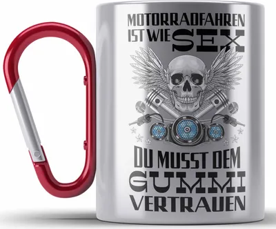 Produktbild von Trendation - Motorradfahrer Geschenk für Männer Motorrad Edelstahl Tasse Karabiner mit Spruch Karabiner Edelstahl Tasse Karabiner Edelstahl für Biker Herren Papa (Rot)
