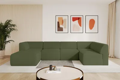 Produktbild von ALTDECOR Ecksofa Wohnlandschaft MOVO-L 345x180x78 cm - Grün Bouclé Corner Sofa Eckcouch Couch U-Form, Links angeordnet Ausziehbar