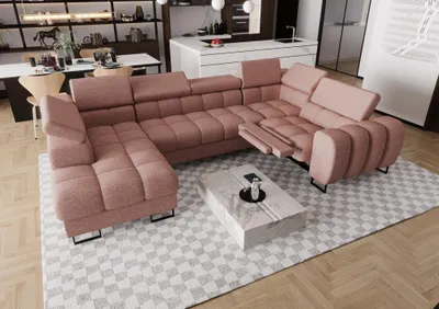 Produktbild von Wohnlandschaft Schlafsofa BASTIEN RELAX in Stoff Aragon Rosa Ottomane Links