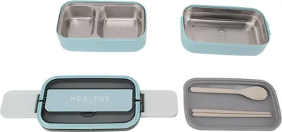 Obrázek produktu pro Dvouvrstvý box Bento Box 316 z nerezové oceli Přenosný box na oběd s příbory pro práci Škola Kancelář 1400ml Sky Blue
