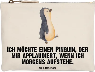 Produktbild von Mr. & Mrs. Panda Kosmetiktasche Pinguin marschieren Grösse XL Große - Weiß - Geschenk, Familie, Federmappe, Aufstehen, Frühaufsteher, beauty case, Unausgeschlafen, Bruder