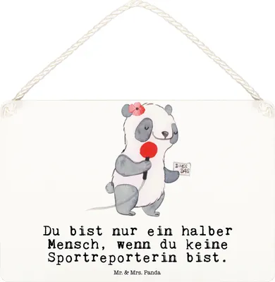 Produktbild von Mr. & Mrs. Panda Holzschild Sportreporterin Herz DIN A6 - Weiß - Geschenk, Türschild, kleine aufmerksamkeit, Wandbild Holz, holzbild, Schild