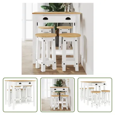 Imagen del producto de Conjunto de bar de 5 piezas "The Living Store", color blanco, madera maciza de pino