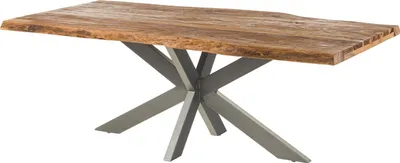Immagine prodotto di MASSIVMOEBEL24 | FREEFORM 5 Tavolo da pranzo in legno di sheesham - sabbiato natur / gambe incrociate argento matt 180x90