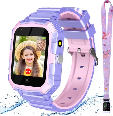 Obrázek produktu pro (Fialové) T32 4G Smartwatch pro děti, telefonní hodinky s fotoaparátem, přijímání hovorů, krokoměr, SOS, GPS Smartwatch