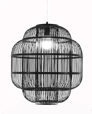 Image de Fine Asianliving Bambou Lampe à suspendre Noir Fait à la main - Ethan D50xH60cm Lampe à suspendre Eclairage Bambou Abat-jour Tressé Lampe Animation Rotan