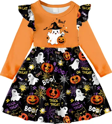Productafbeelding van Kinderkostuum voor Halloween, maat 122 - Geesten en pompoenen