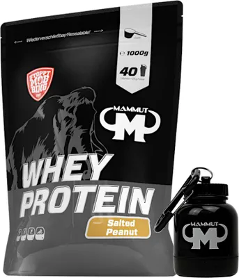 Produktbild von Mammut Nutrition - Whey Protein 1000 g Beutel - 40 Portionen Eiweiß + GRATIS Powderbank, Geschmack: Salted Peanut
