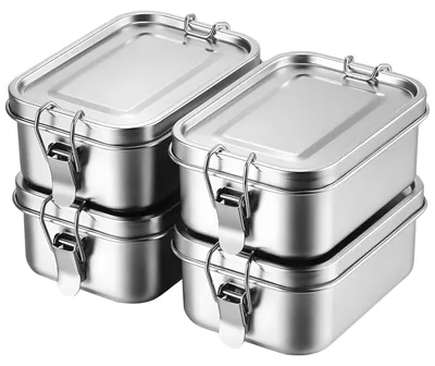 Produktbild von Omgoods – Set aus 4 Edelstahl-Lunchboxen mit auslaufsicheren Deckeln