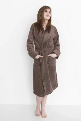 Produktbild von ETÉREA® Bademantel Damen & Herren flauschig aus 100% Baumwolle Velours Uni - Sauna Bademantel Damen & Herren - Bathrobe Women - Saunamantel Uni flauschig weich & trocknet schnell - Taupe Größe L