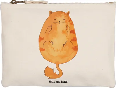 Produktbild von Mr. & Mrs. Panda Federmappe Katze Mittelfinger Größe M - Weiß - Geschenk, Kater, Cat, Stiftemäppchen, Stoffbeutel, Schlampermäppchen, Kosmetiktasche, Kulturbeutel, Katzen