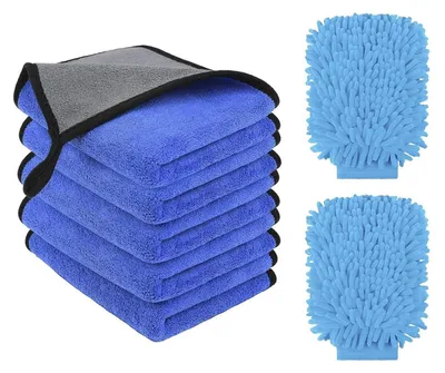 Obrázok produktu pre Sada na starostlivosť o auto, 7 kusov: 5 mikrovláknových utierok (40x30 cm) a 2 umývacie rukavice