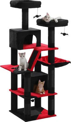 Immagine prodotto di Albero per gatti XXL - 180 cm - Ideale per gatti di grossa taglia - Con più livelli - Dotato di casette e rivestimenti in peluche