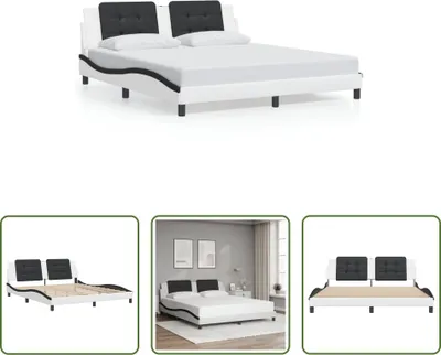 Produktbild von The Living Store Bettgestell mit Kopfteil Weiß und Schwarz 180x200 cm Kunstleder