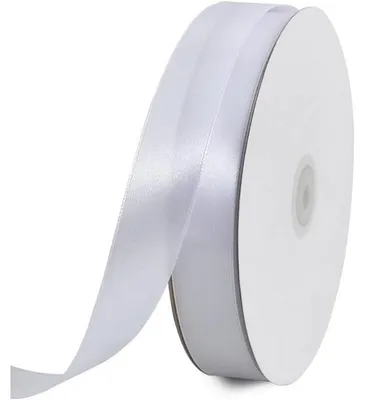 Zdjęcie produktu dla Satynowa taśma, biała, 25 mm, 91 metrów. Materiał do dekoracji, pakowania prezentów, ślubów, chrztu, urodzin